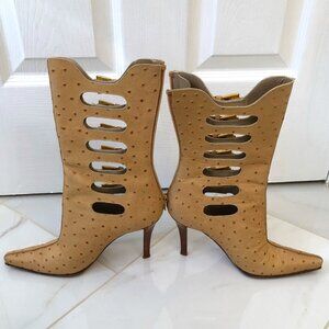 Stuart Weitzman Ostrich Buckle Heel Boots 7.5